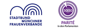 2 Logos: Stadtbund <münchner Frauenverbände und Parité in den Parlamenten