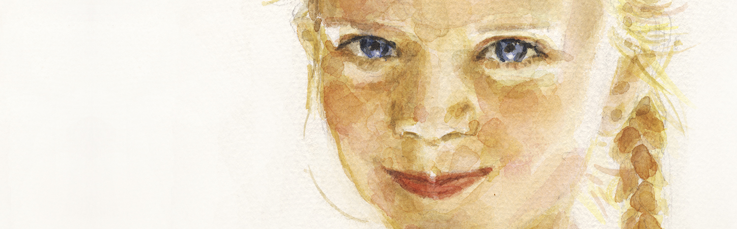 Amelie, watercolour portrait, detail