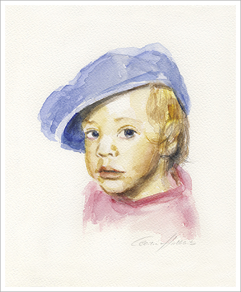 Carlos, 1.5 years, child portrait in watercolour