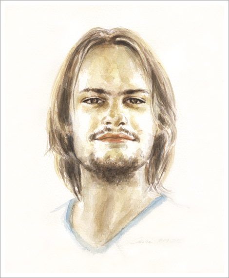 Carlos, teenager, portrait in watercolour