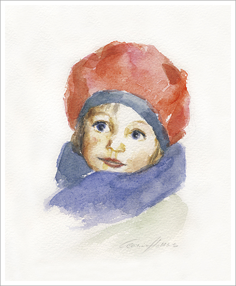 Carolina, 1.5 years, child portrait in watercolour