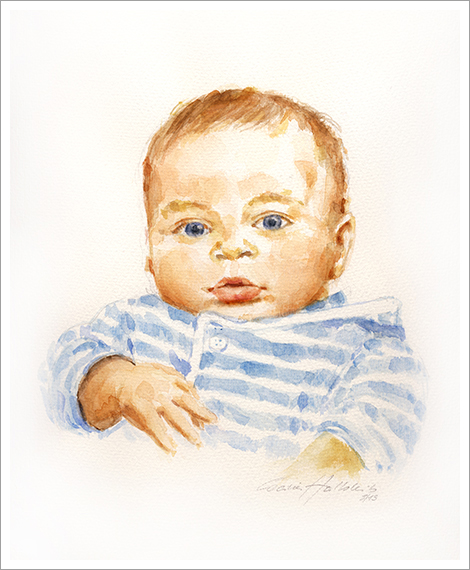 Leo, 8 month, baby portrait in watercolour