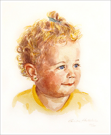 Linelle, 2,5 Jahre, Kinderportrait in Aquarell