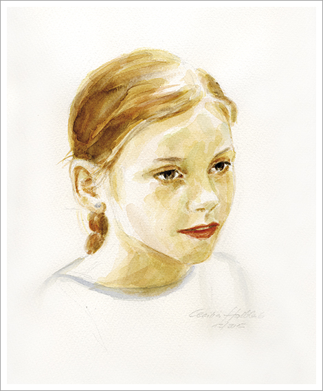 Lucia,  9 Jahre, Kinderportrait in Aquarell