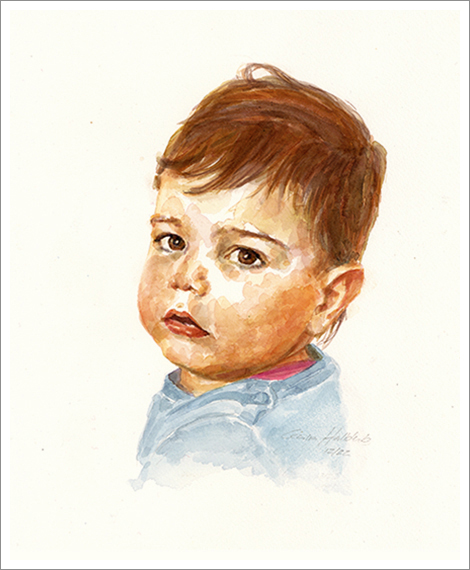 Marley, 2.5 years, child portrait in watercolour