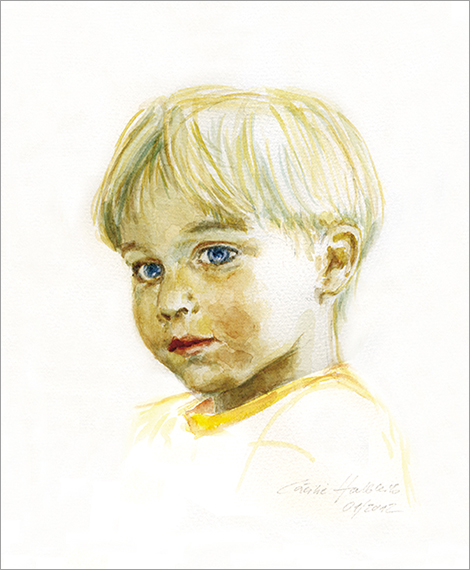 Matti, 5 years, child portrait in watercolour
