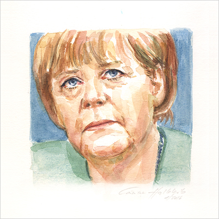 Angela Merkel, portrait in watercolour