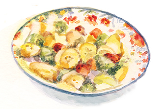 Aquarell: Teller mit Fruchtsalat
