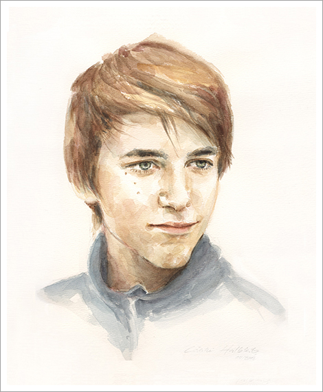 Steffen, 13 years, child portrait in watercolour