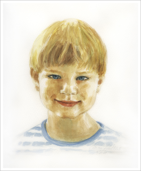 Vincent, 7 years, child portrait in watercolour